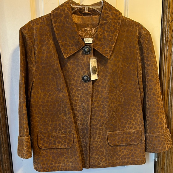 NWT Leather Leopard Print Jacket - Picture 1 of 8